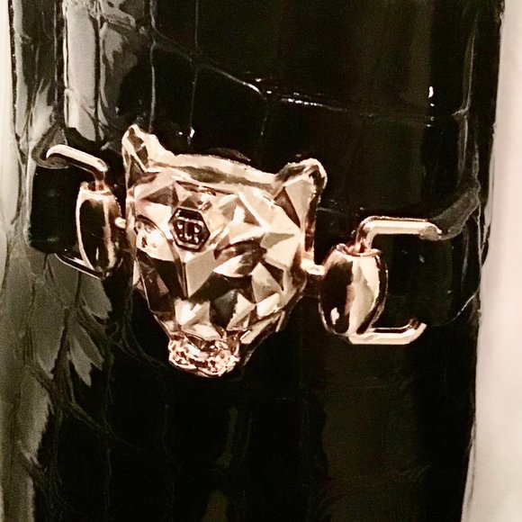 New Mens Lizard Print Black Shoes With Gold Buckle main image 5
